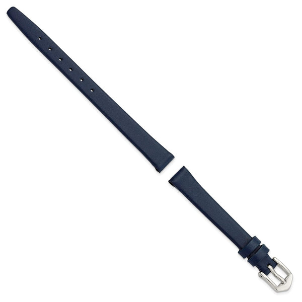 Gilden 10mm Navy Blue Classic Calfskin Leather with Silver-tone Aluminum Buckle 6.6 inch Watch Band