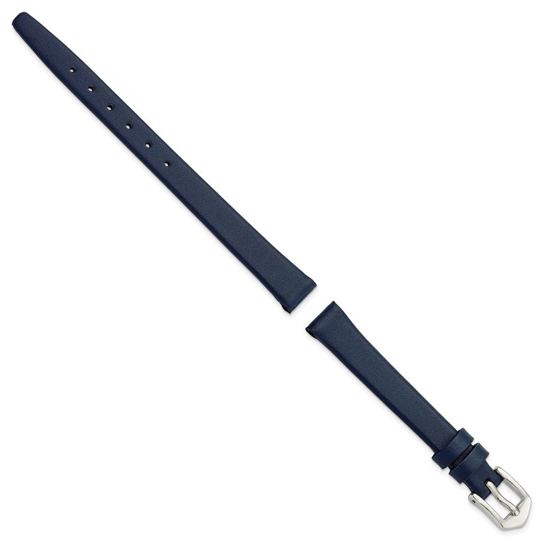 Gilden 10mm Navy Blue Classic Calfskin Leather with Silver-tone Aluminum Buckle 6.6 inch Watch Band