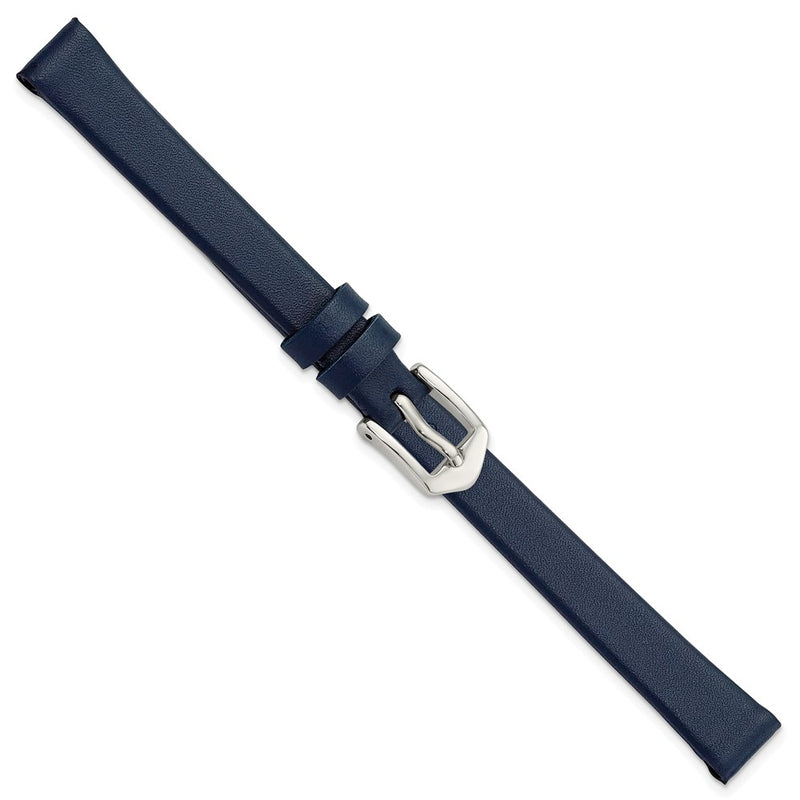 Gilden 10mm Navy Blue Classic Calfskin Leather with Silver-tone Aluminum Buckle 6.6 inch Watch Band
