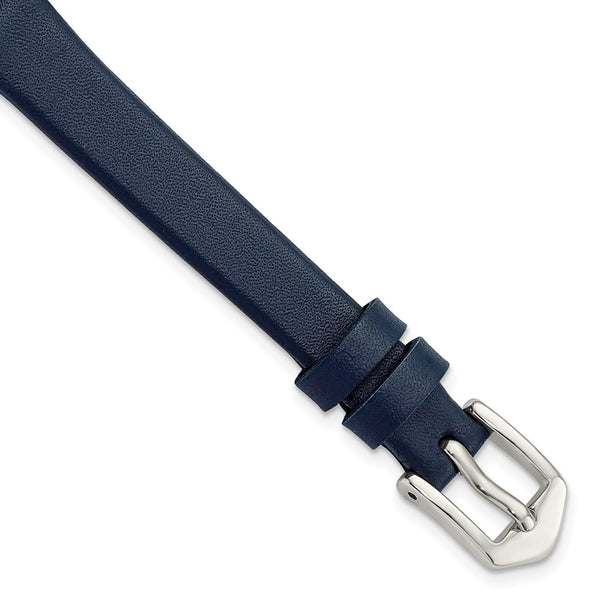Gilden 10mm Navy Blue Classic Calfskin Leather with Silver-tone Aluminum Buckle 6.6 inch Watch Band