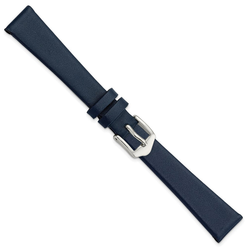 Gilden 14mm Navy Blue Classic Calfskin Leather with Silver-tone Aluminum Buckle 6.6 inch Watch Band