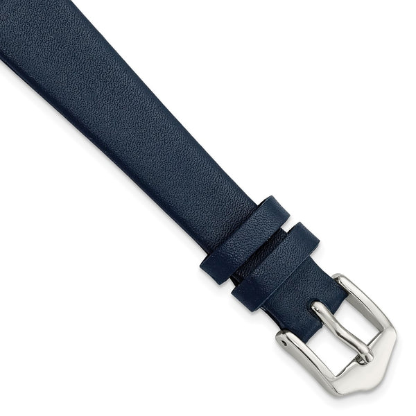 Gilden 14mm Navy Blue Classic Calfskin Leather with Silver-tone Aluminum Buckle 6.6 inch Watch Band