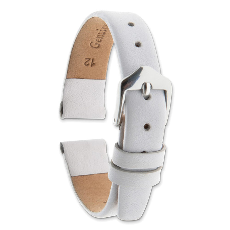 Gilden 14mm White Classic Calfskin Silver-tone Buckle Watch Band