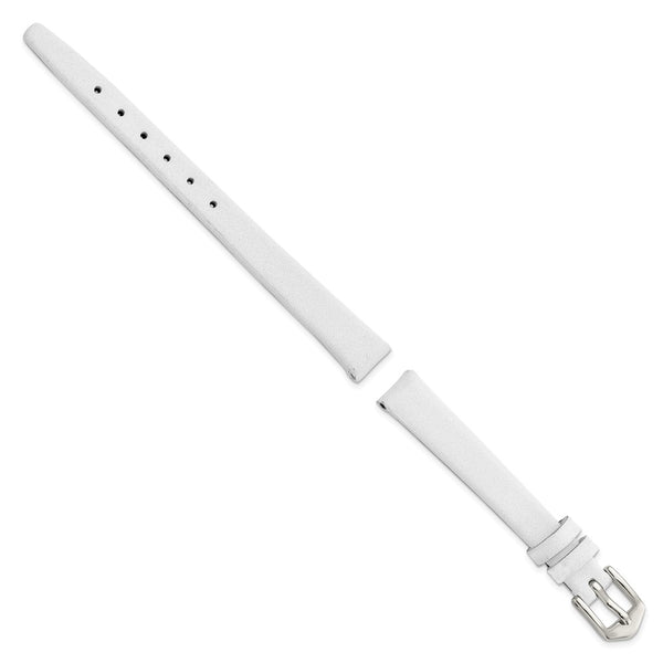 Gilden 10mm White Classic Calfskin Leather with Silver-tone Aluminum Buckle 6.6 inch Watch Band