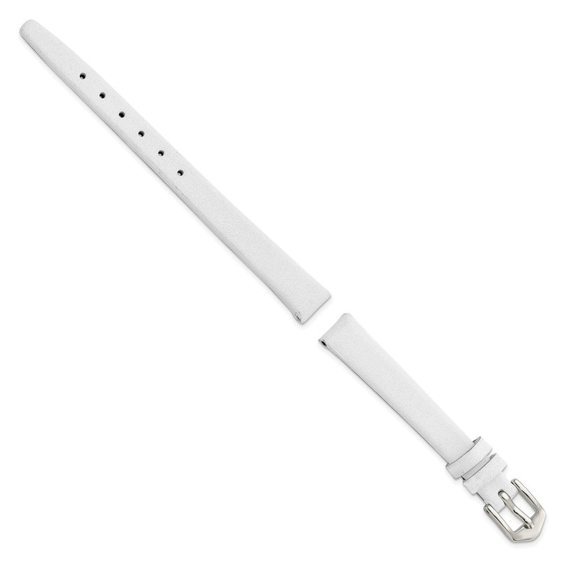 Gilden 10mm White Classic Calfskin Leather with Silver-tone Aluminum Buckle 6.6 inch Watch Band