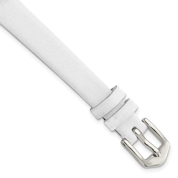 Gilden 10mm White Classic Calfskin Silver-tone Buckle Watch Band