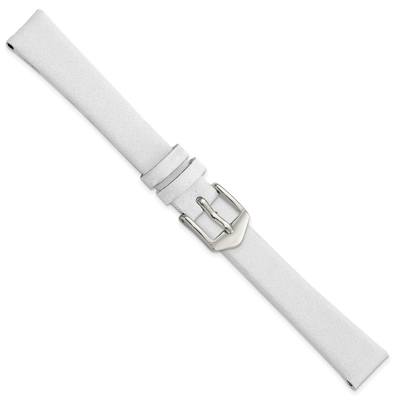 Gilden 12mm White Classic Calfskin Leather with Silver-tone Aluminum Buckle 6.6 inch Watch Band