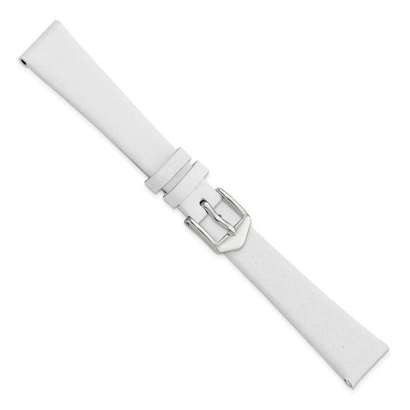 Gilden 14mm White Classic Calfskin Leather with Silver-tone Aluminum Buckle 6.6 inch Watch Band