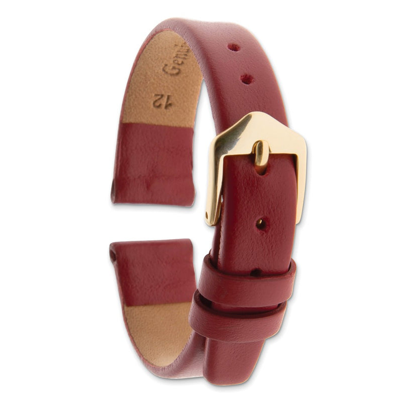 Gilden 12mm Dark Red Classic Calfskin Gold-tone Buckle Watch Band