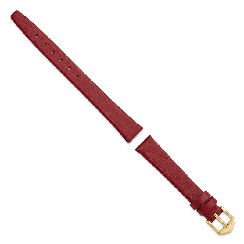 Gilden 12mm Dark Red Classic Calfskin Leather with Gold-tone Aluminum Buckle 6.6 inch Watch Band