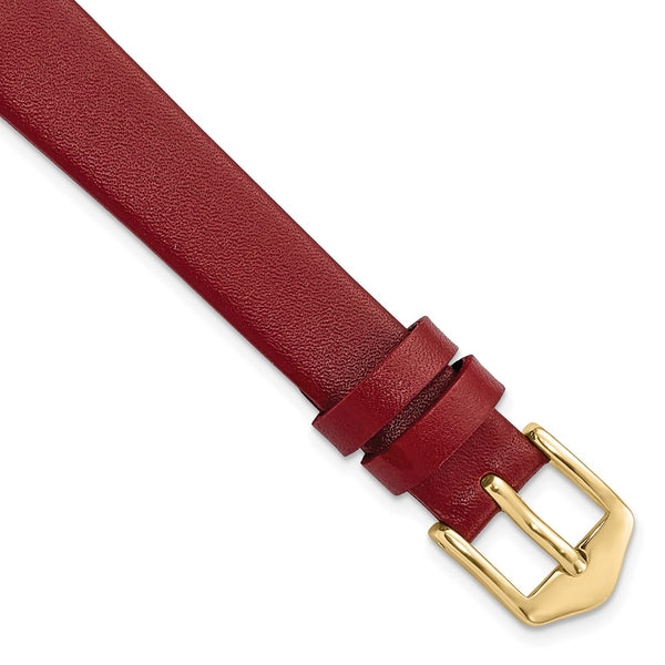 Gilden 12mm Dark Red Classic Calfskin Leather with Gold-tone Aluminum Buckle 6.6 inch Watch Band