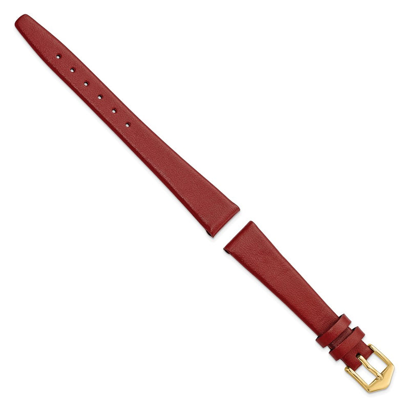 Gilden 14mm Dark Red Classic Calfskin Leather with Gold-tone Aluminum Buckle 6.6 inch Watch Band