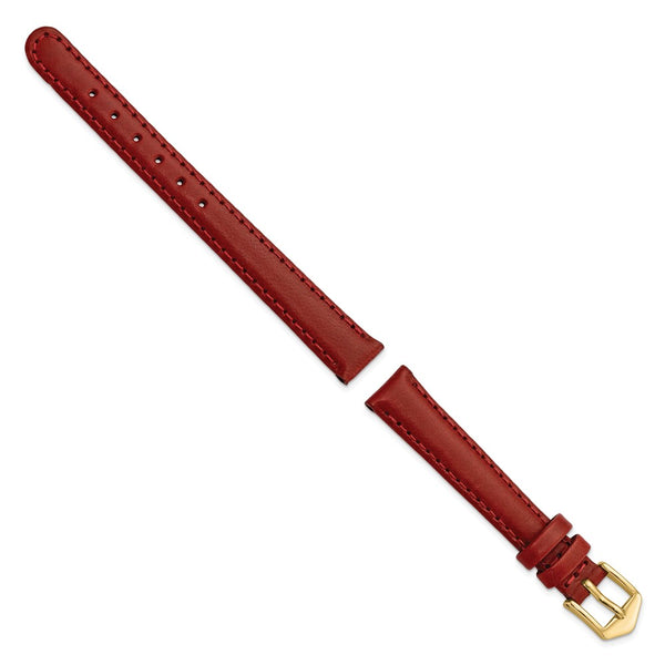 Gilden 12mm Red Oilskin Leather w/Gold-tone Buckle Watch Band