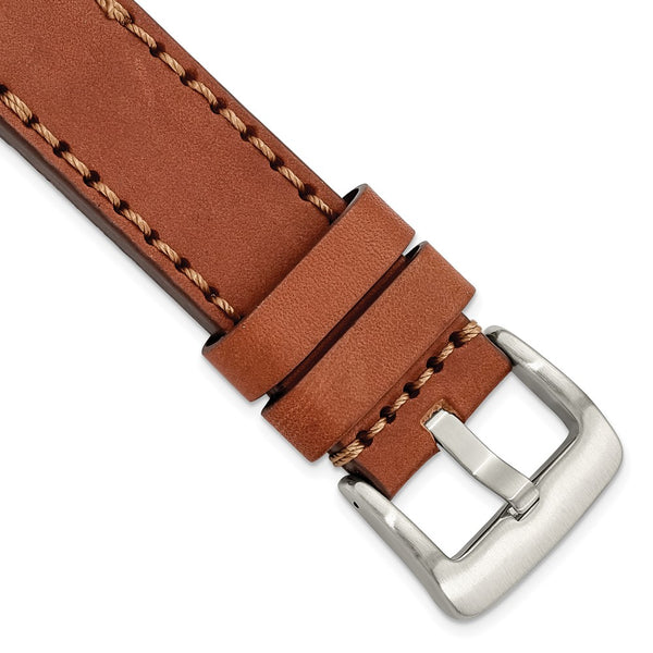 Gilden 24mm Mahogany Thick and Heavy Sport Calfskin with Stitch Brown Stitching and Stainless Steel Buckle 8.1 inch Watch Band