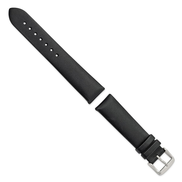 Gilden 20mm Black Padded No-Stitch Calfskin Leather with Stainless Stee Buckle 7.5 inch Watch Band