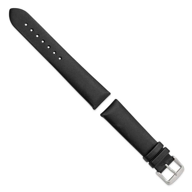Gilden 20mm Black Padded No-Stitch Calfskin Leather with Stainless Stee Buckle 7.5 inch Watch Band