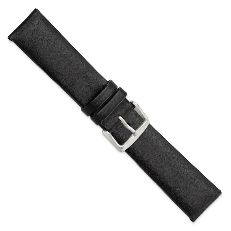 Gilden 22mm Black Padded No-Stitch Calfskin Leather with Stainless Stee Buckle 7.5 inch Watch Band