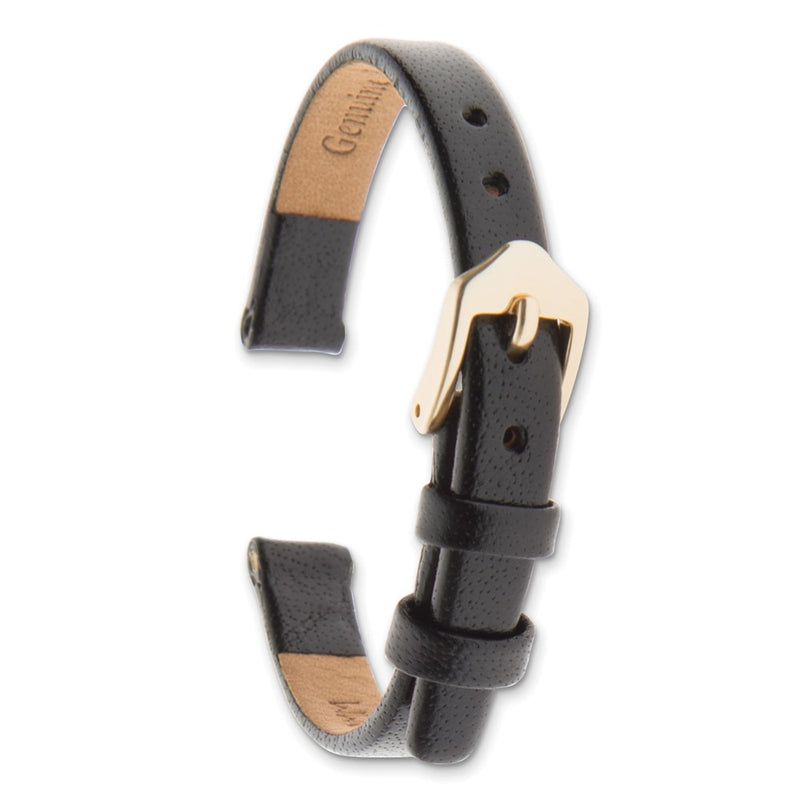 Gilden 12mm Black Flat Polished Leather with Gold-tone Buckle 6.6 inch Watch Band