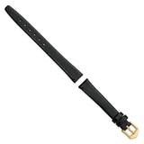 Gilden 12mm Black Flat Polished Leather with Gold-tone Buckle 6.6 inch Watch Band