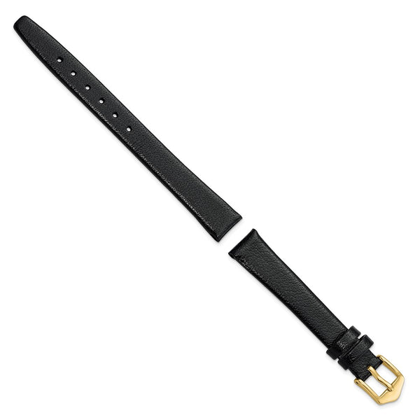 Gilden 12mm Black Flat Polished Leather with Gold-tone Buckle 6.6 inch Watch Band