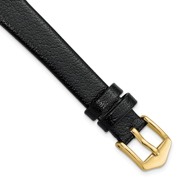 Gilden 12mm Black Flat Polished Leather with Gold-tone Buckle 6.6 inch Watch Band