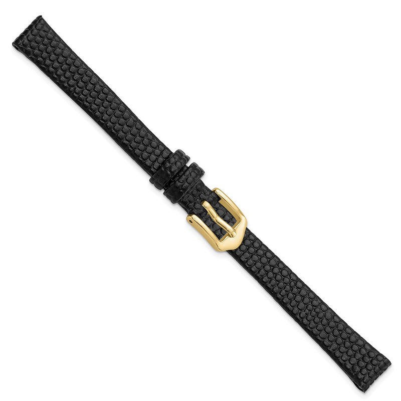 Gilden 10mm Black Flat Lizard Grain Calfskin Leather with Gold-tone Aluminum Buckle 6.75 inch Watch Band
