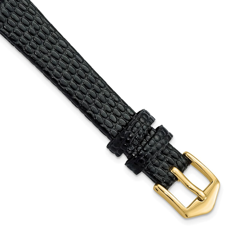 Gilden 12mm Black Flat Lizard Grain Calfskin Watch Band