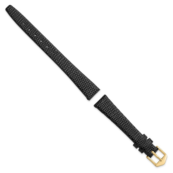 Gilden 13mm Black Flat Lizard Grain Calfskin Watch Band