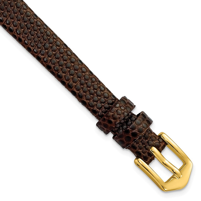 Gilden 10mm Dark Brown Flat Lizard Grain Calfskin Leather with Gold-tone Aluminum Buckle 6.75 inch Watch Band