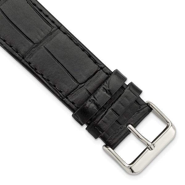 Gilden for Apple 42/44mm Smart Watch Extra-Long Black Gator Grain Calfskin Leather with Black Adapters and Stainless Steel Buckle 8.25 inch Watch Band