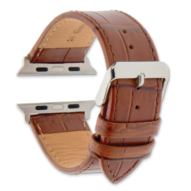 Gilden for Apple 38/40mm Smart Watch Brown Gator Grain Calfskin Leather with Stainless Steel Adapters and Buckle 7.5 inch Watch Band