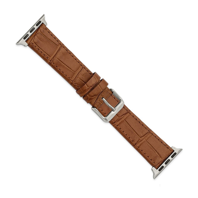Gilden for Apple 38/40mm Smart Watch Brown Gator Grain Calfskin Leather with Stainless Steel Adapters and Buckle 7.5 inch Watch Band