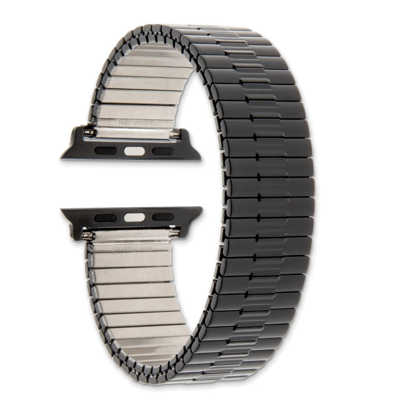 Gilden for Apple 42/44mm Smart Watch Mens Long Black Stainless Steel 7.5 inch Expansion Watch Band with Black Adapters
