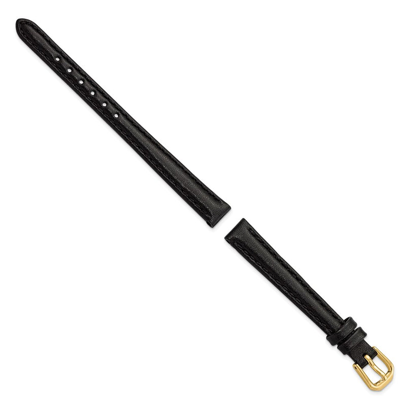DeBeer 10mm Black Smooth Leather with Gold-tone Buckle 6.75 inch Watch Band