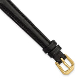 DeBeer 10mm Black Smooth Leather with Gold-tone Buckle 6.75 inch Watch Band