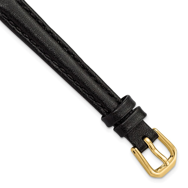 DeBeer 10mm Black Smooth Leather with Gold-tone Buckle 6.75 inch Watch Band