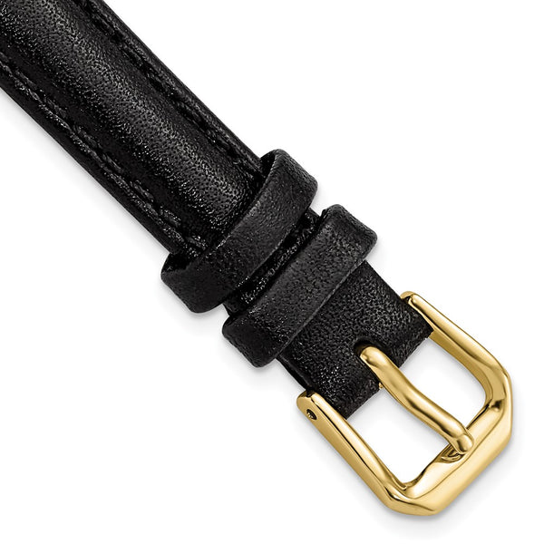 DeBeer 12mm Black Smooth Leather with Gold-tone Buckle 6.75 inch Watch Band