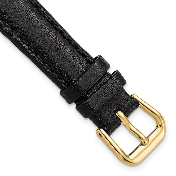 DeBeer 14mm Black Smooth Leather with Gold-tone Buckle 6.75 inch Watch Band