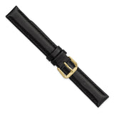 DeBeer 15mm Black Smooth Leather with Gold-tone Buckle 7.5 inch Watch Band