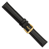 DeBeer 17mm Black Smooth Leather with Gold-tone Buckle 7.5 inch Watch Band