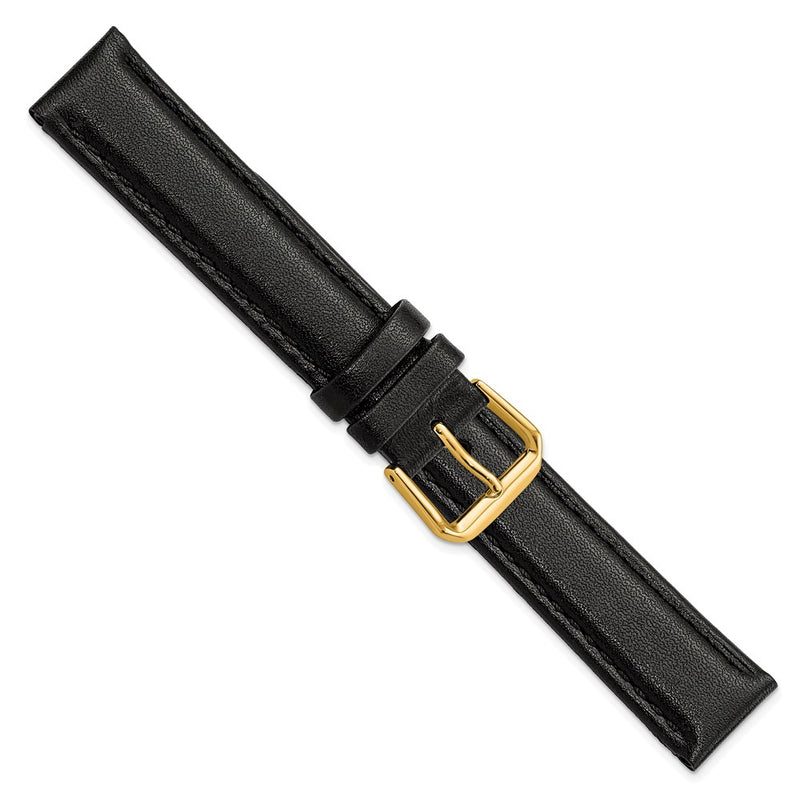 17mm Black Smooth Leather Gold-tone Buckle Watch Band