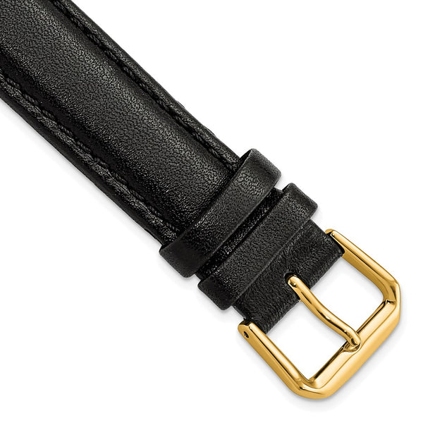 17mm Black Smooth Leather Gold-tone Buckle Watch Band