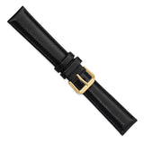 18mm Black Smooth Leather Gold-tone Buckle Watch Band