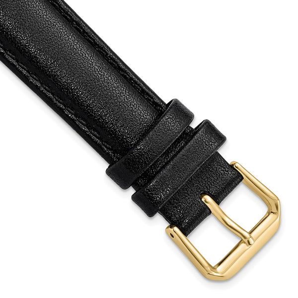 18mm Black Smooth Leather Gold-tone Buckle Watch Band