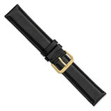 DeBeer 19mm Black Smooth Leather with Gold-tone Buckle 7.5 inch Watch Band