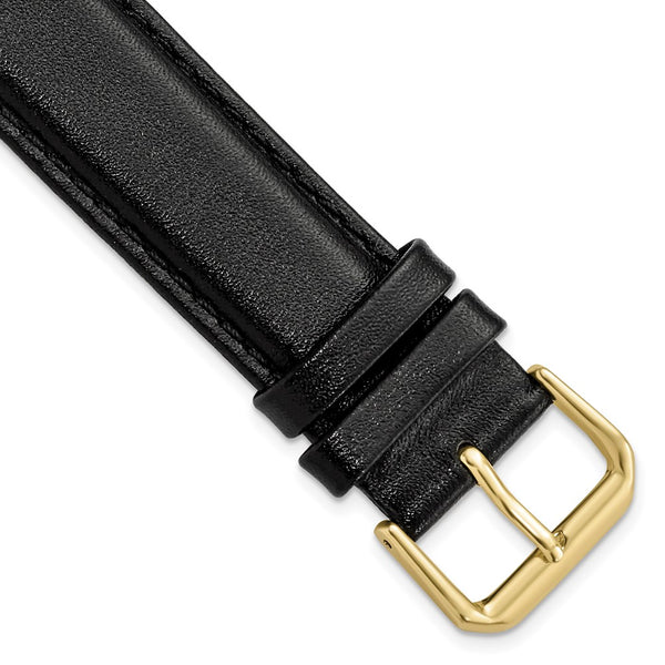 DeBeer 19mm Black Smooth Leather with Gold-tone Buckle 7.5 inch Watch Band