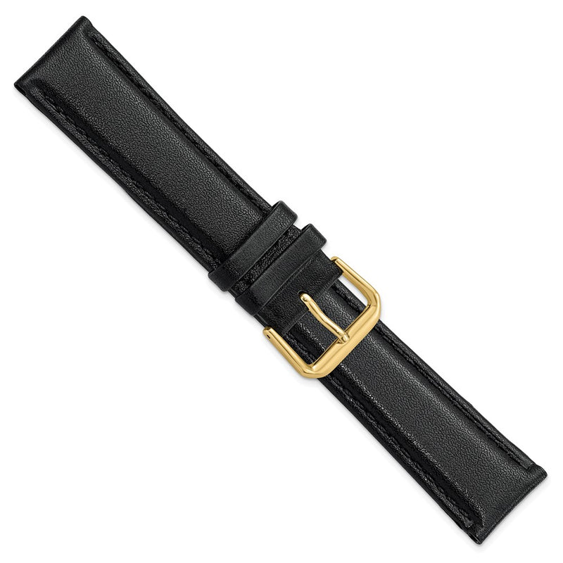 DeBeer 20mm Black Smooth Leather with Gold-tone Buckle 7.5 inch Watch Band