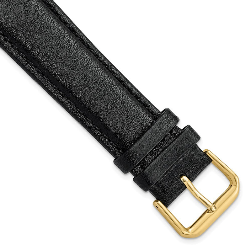 DeBeer 20mm Black Smooth Leather with Gold-tone Buckle 7.5 inch Watch Band