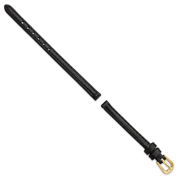 DeBeer 6mm Black Smooth Leather with Gold-tone Buckle 6.75 inch Watch Band