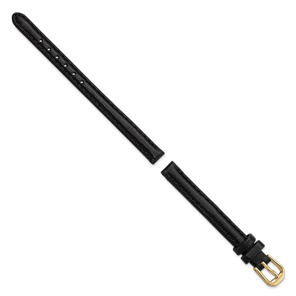 DeBeer 8mm Black Smooth Leather with Gold-tone Buckle 6.75 inch Watch Band